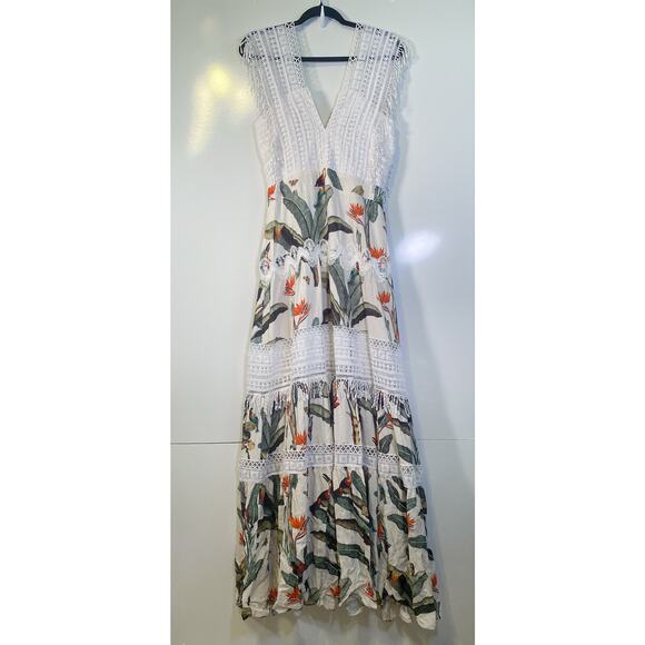 PatBo NWT Tropical Print Lace Trim Maxi Dress - Picture 5 of 12